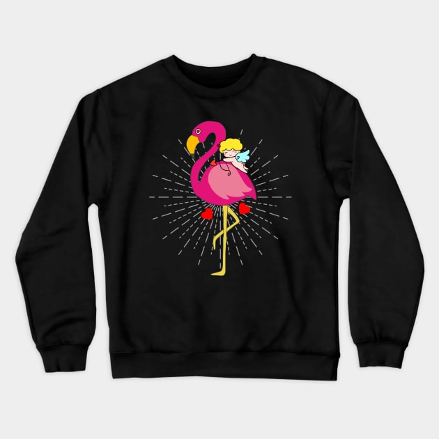 Cupid Flamingo Crewneck Sweatshirt by Sunil Belidon